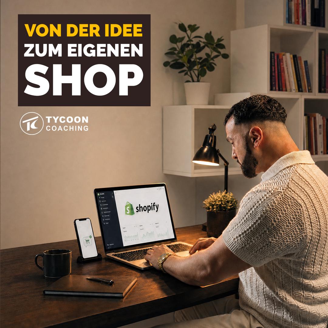 Taifun Kemerci arbeitet am Laptop an seinem Shopify-Onlineshop.